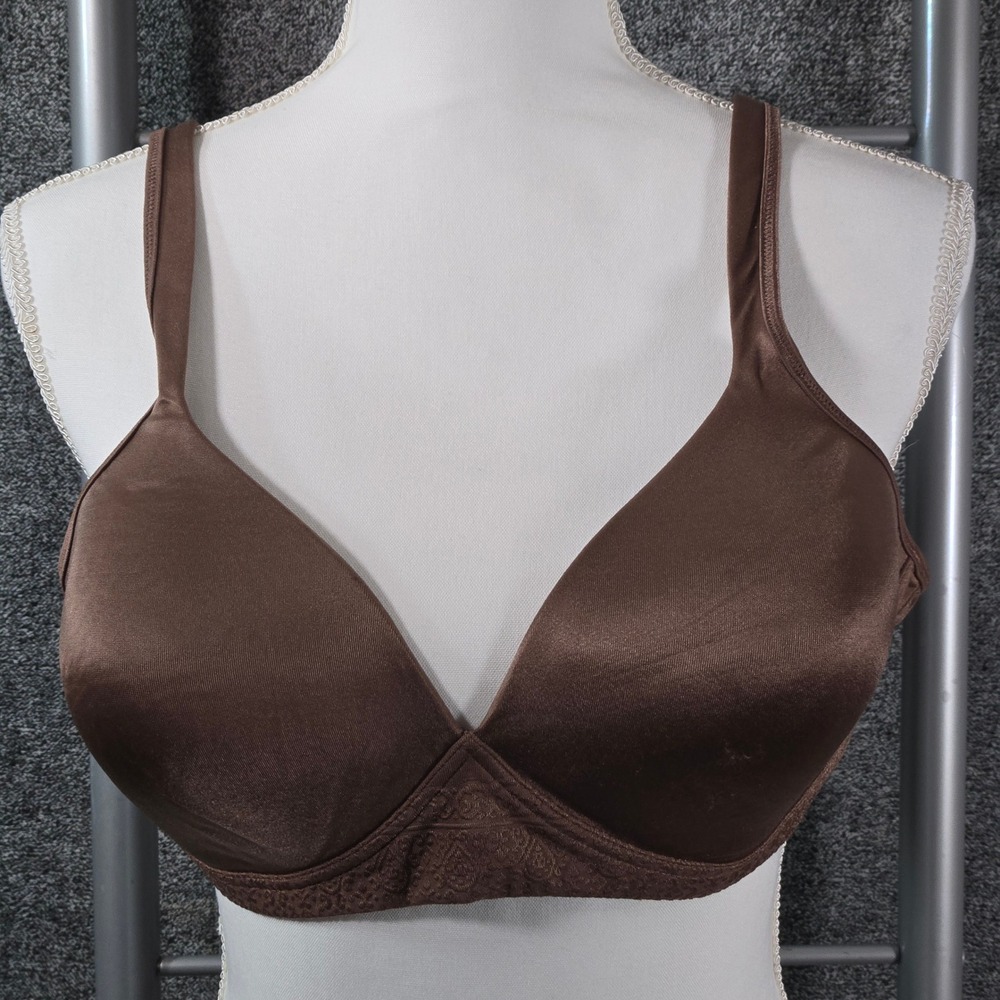 Bali Comfort Revolution Wireless Bra Brown Satin Lace Trim 42C 3721